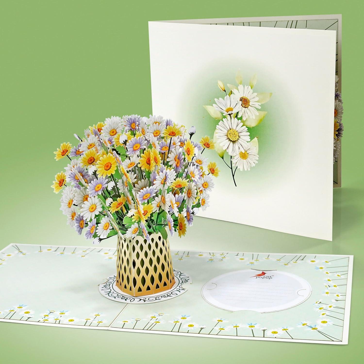 imageCUTPOPUP Daisy Bouquet 11quot x 11quot 3D Popup Birthday Greeting Card with Detachable Paper Flowers Mothers Day Card Birthday Cards for Women Mom Wife
