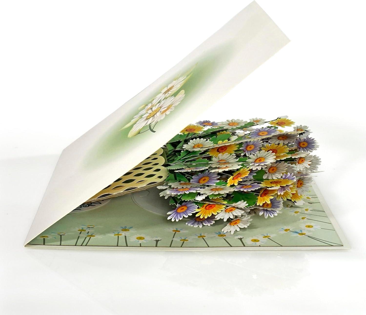 imageCUTPOPUP Daisy Bouquet 11quot x 11quot 3D Popup Birthday Greeting Card with Detachable Paper Flowers Mothers Day Card Birthday Cards for Women Mom Wife