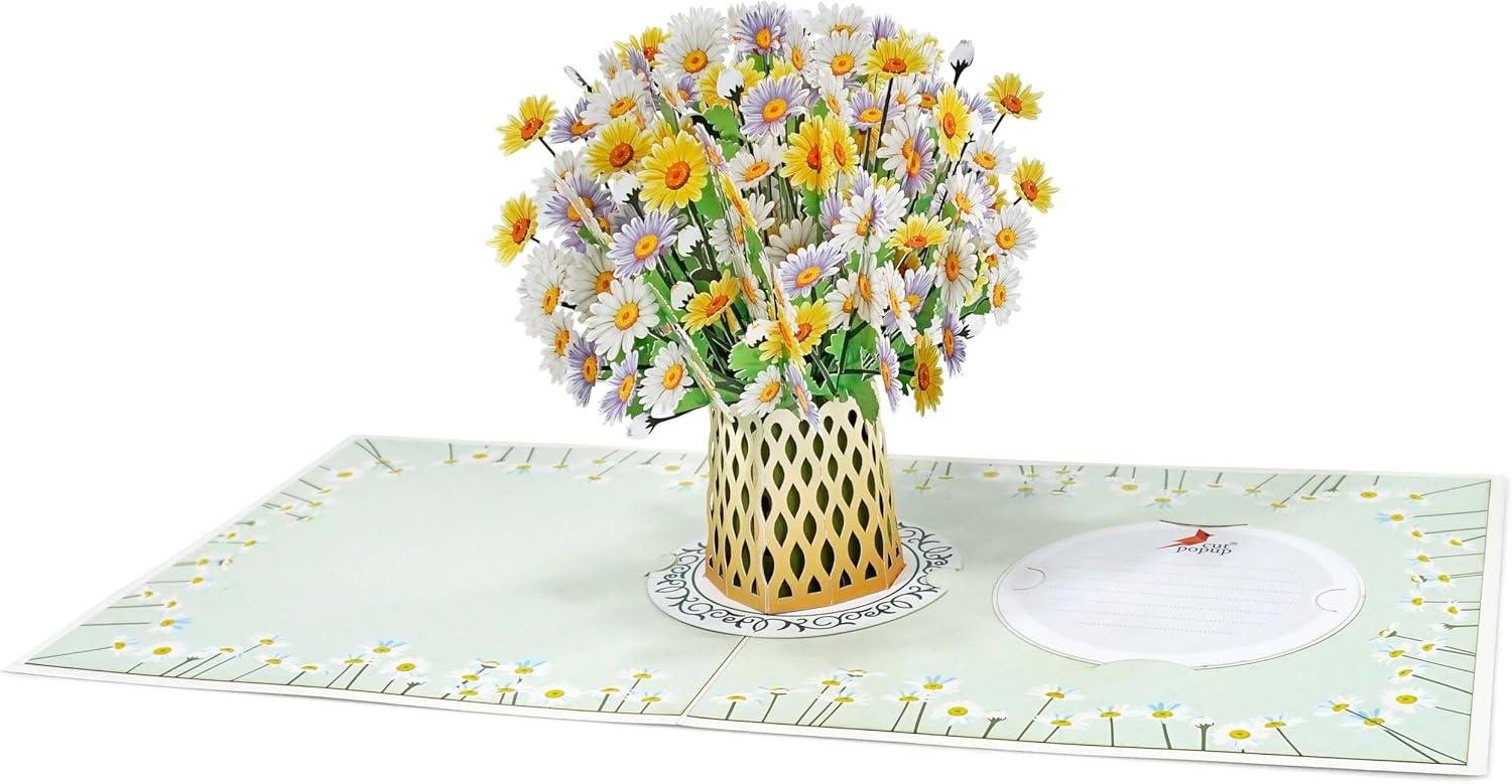 imageCUTPOPUP Daisy Bouquet 11quot x 11quot 3D Popup Birthday Greeting Card with Detachable Paper Flowers Mothers Day Card Birthday Cards for Women Mom Wife