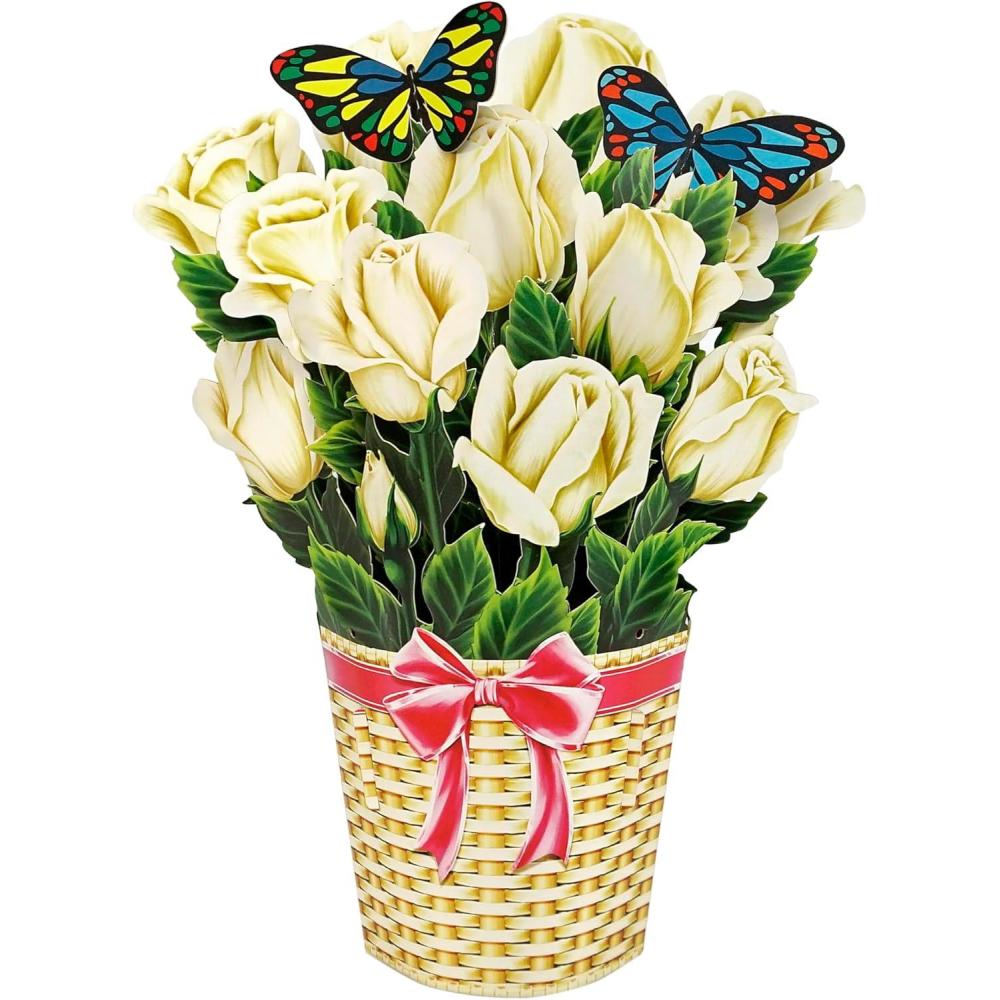 imageCUTPOPUP Birthday Card Pop Up 10quotx12quot Mothers Day 3D Greeting Paper Flower Card Bouquet of WhiteRose