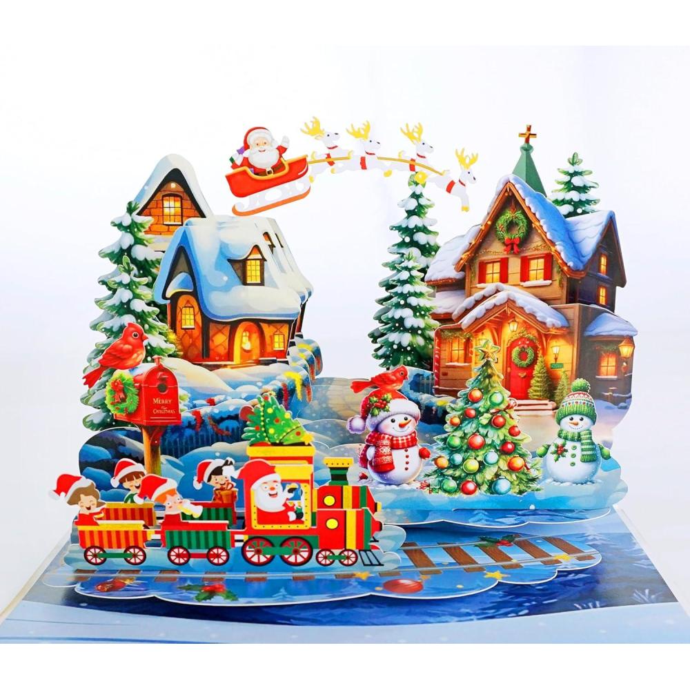 imageCUTPOPUP Christmas Card Pop Up 3D Xmas New Year Holiday Greeting Card Red CardinalXmas Scene6x8in