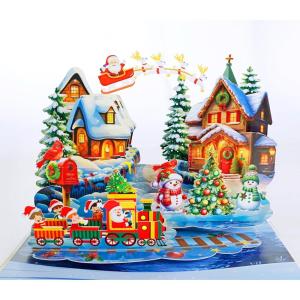 CUTPOPUP Christmas Card Pop Up, 3D Xmas, New Year, Holiday Greeting Card (Red Cardinal)(Xmas Scene-6x8in)