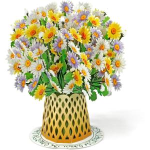 CUTPOPUP Daisy Bouquet, 11″ x 11″, 3D Popup Birthday Greeting Card with Detachable Paper Flowers, Mothers Day Card, Birthday Cards for Women, Mom, Wife