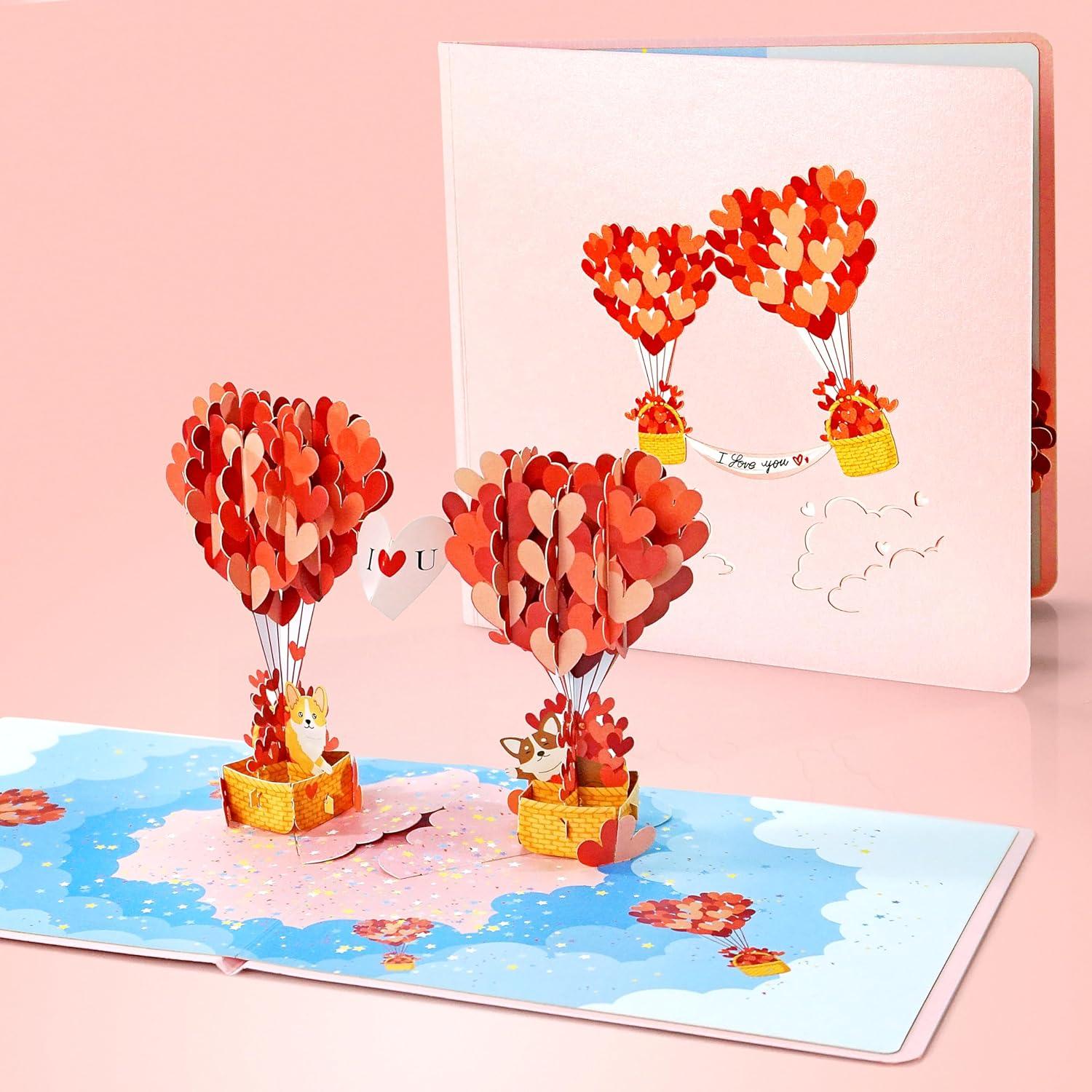 imageCUTPOPUP Anniversary Card Pop Up Valentines Day 3D Popup Greeting Love Card Corgi Couple AirBalloonCorgi Couple6x6in
