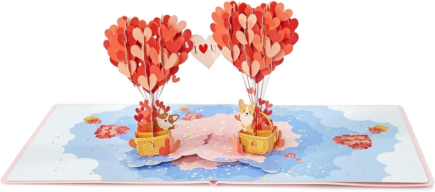 imageCUTPOPUP Anniversary Card Pop Up Valentines Day 3D Popup Greeting Love Card Corgi Couple AirBalloonCorgi Couple6x6in