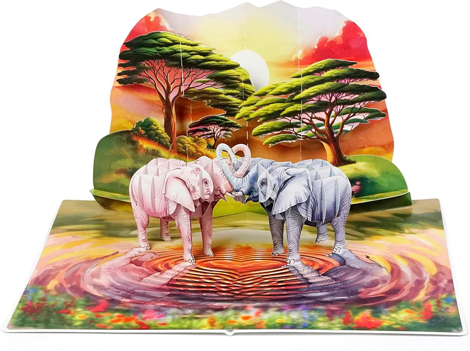 imageCUTPOPUP Anniversary Card Pop Up Valentines Day 3D Popup Greeting Love Card Corgi Couple AirBalloonElephant Couple6x8in