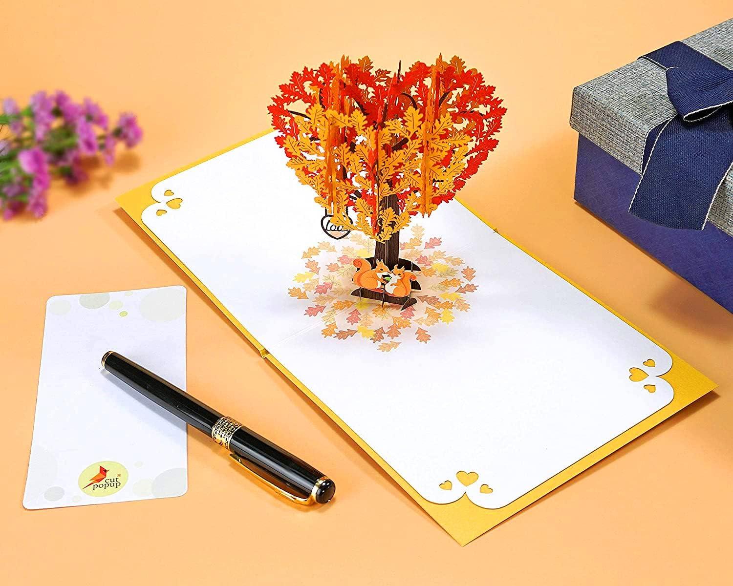 imageCUTPOPUP Anniversary Card Pop Up Valentines Day 3D Popup Greeting Love Card Corgi Couple AirBalloonFall Heart Tree