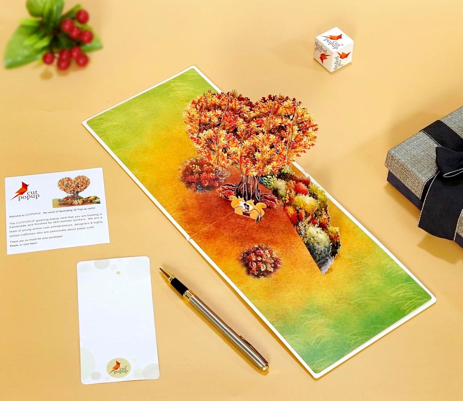 imageCUTPOPUP BlueJay Couple Anniversary Card Pop Up Valentines Day Wedding Engagement 3D Greeting Card BlueJay CoupleHeart Shape LO179US1520Autumn Love Tree6x8in
