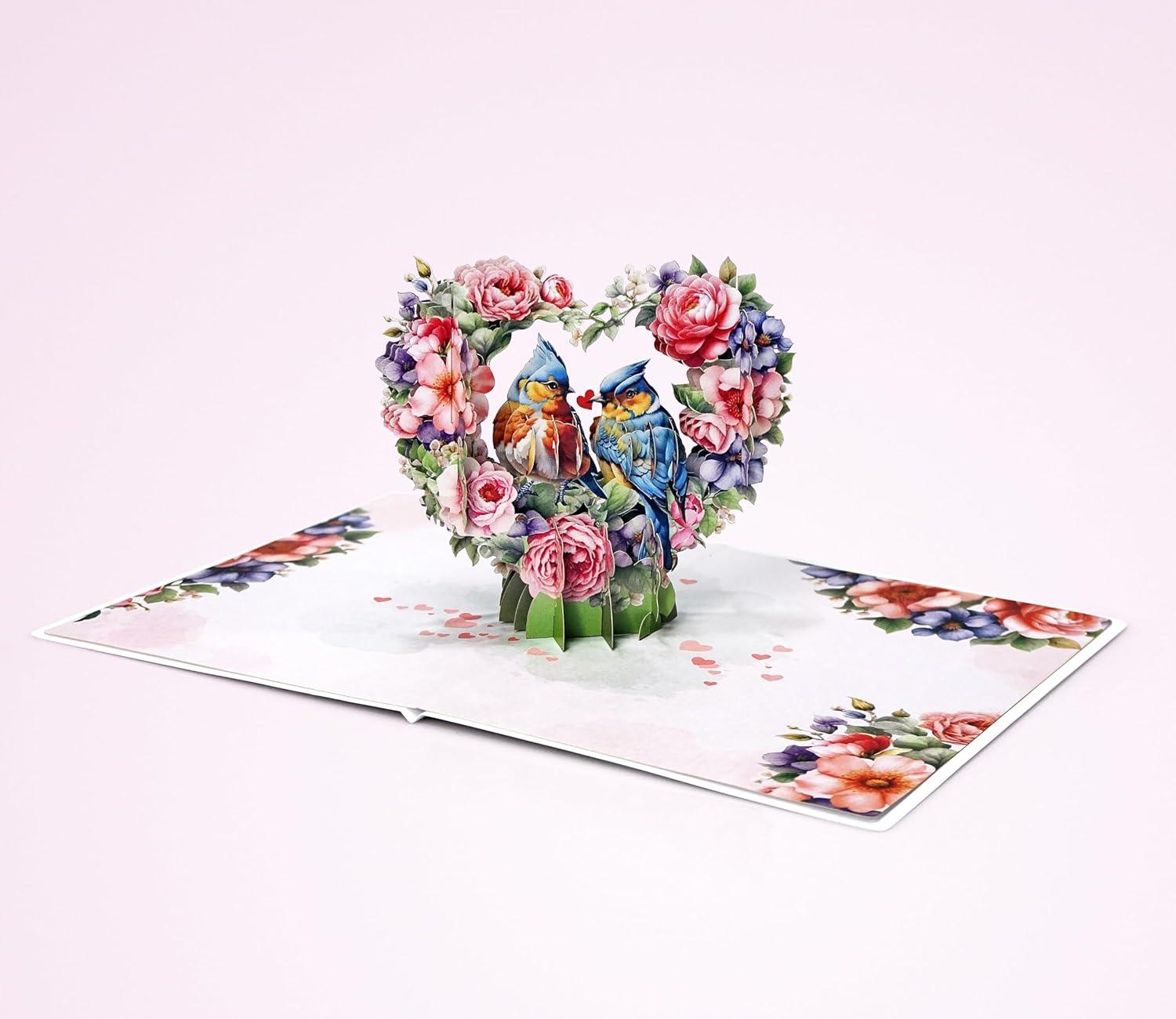 imageCUTPOPUP BlueJay Couple Anniversary Card Pop Up Valentines Day Wedding Engagement 3D Greeting Card BlueJay CoupleHeart Shape LO179US1520BlueJay Couple6x8in