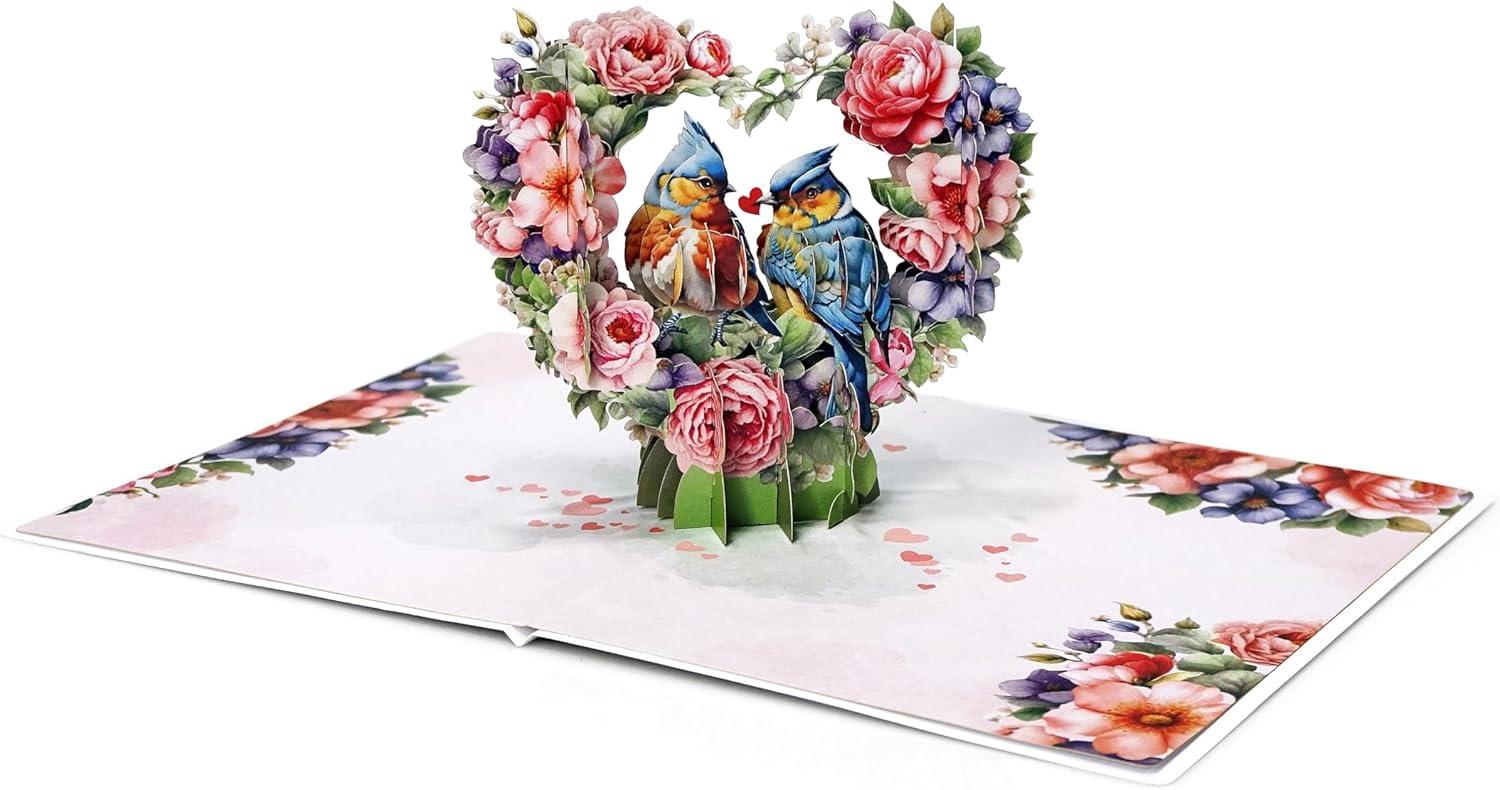 imageCUTPOPUP BlueJay Couple Anniversary Card Pop Up Valentines Day Wedding Engagement 3D Greeting Card BlueJay CoupleHeart Shape LO179US1520BlueJay Couple6x8in