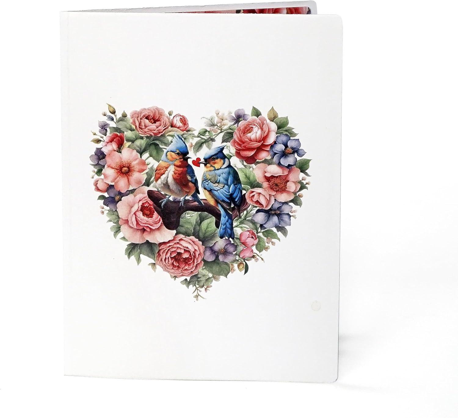 imageCUTPOPUP BlueJay Couple Anniversary Card Pop Up Valentines Day Wedding Engagement 3D Greeting Card BlueJay CoupleHeart Shape LO179US1520BlueJay Couple6x8in