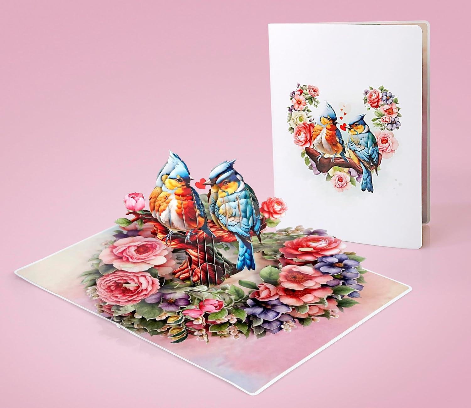 imageCUTPOPUP BlueJay Couple Anniversary Card Pop Up Valentines Day Wedding Engagement 3D Greeting Card BlueJay CoupleHeart Shape LO179US1520Bluejay Couple 6x8in