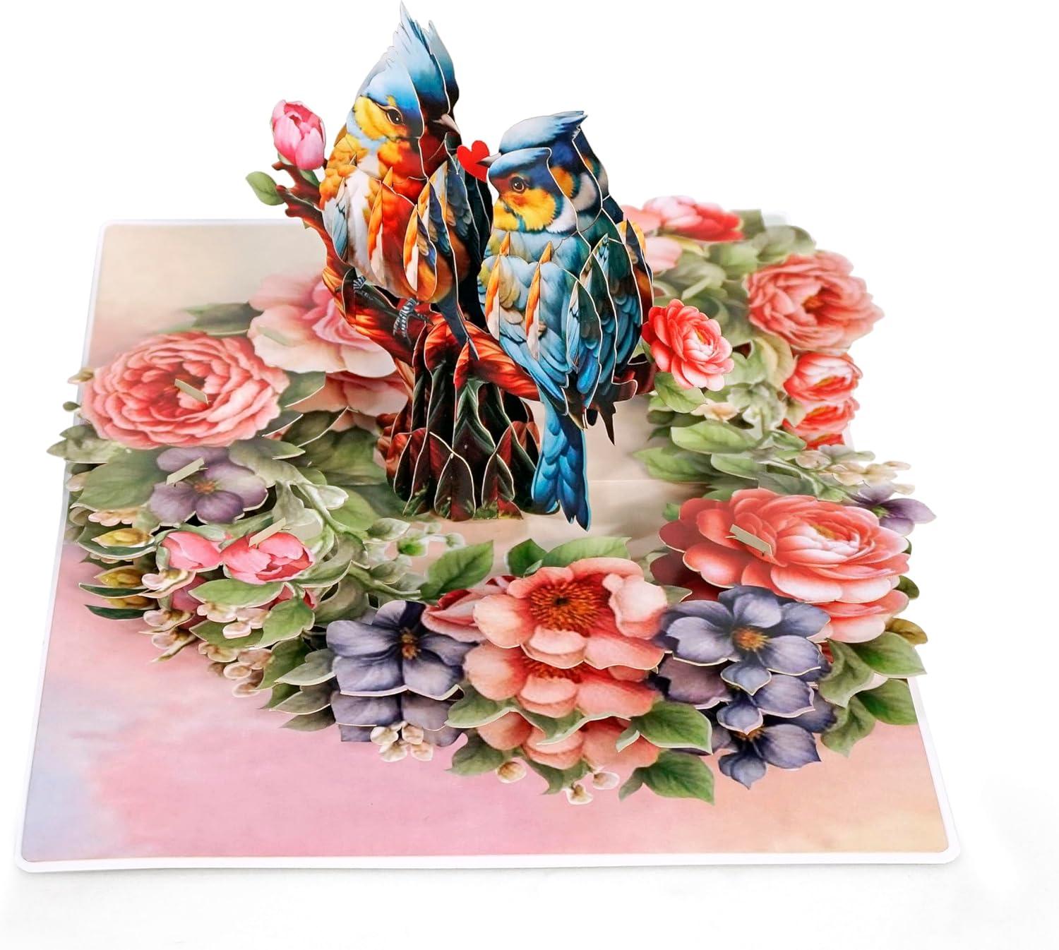 imageCUTPOPUP BlueJay Couple Anniversary Card Pop Up Valentines Day Wedding Engagement 3D Greeting Card BlueJay CoupleHeart Shape LO179US1520Bluejay Couple 6x8in