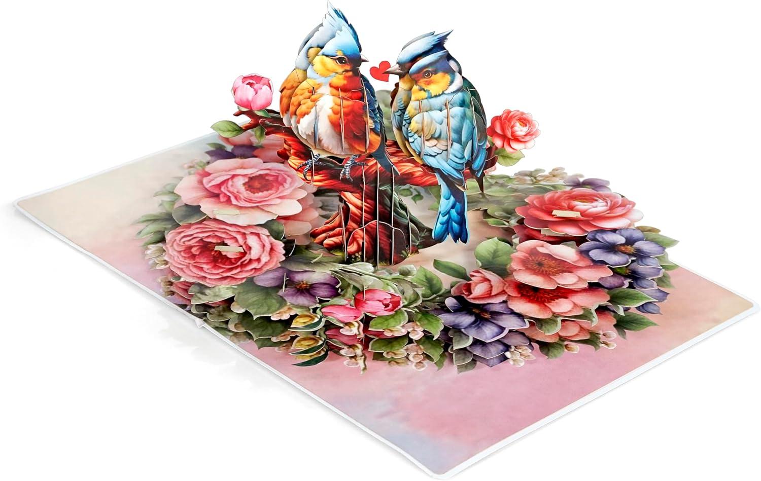 imageCUTPOPUP BlueJay Couple Anniversary Card Pop Up Valentines Day Wedding Engagement 3D Greeting Card BlueJay CoupleHeart Shape LO179US1520Bluejay Couple 6x8in