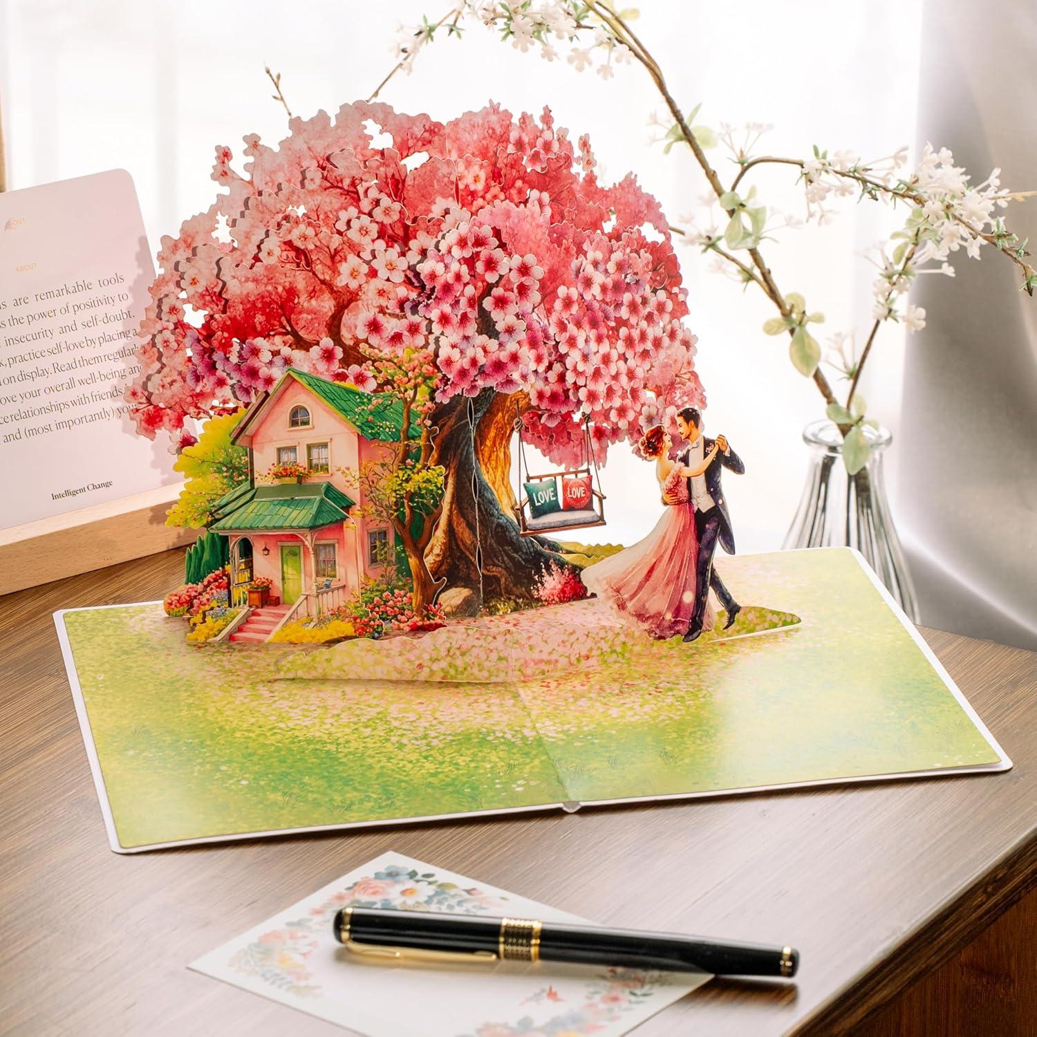 imageCUTPOPUP BlueJay Couple Anniversary Card Pop Up Valentines Day Wedding Engagement 3D Greeting Card BlueJay CoupleHeart Shape LO179US1520Cherry House6x8in
