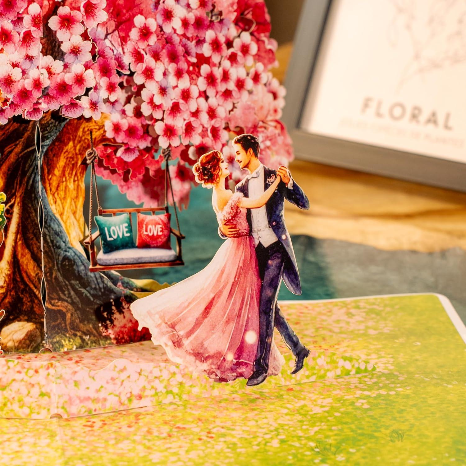 imageCUTPOPUP BlueJay Couple Anniversary Card Pop Up Valentines Day Wedding Engagement 3D Greeting Card BlueJay CoupleHeart Shape LO179US1520Cherry House6x8in