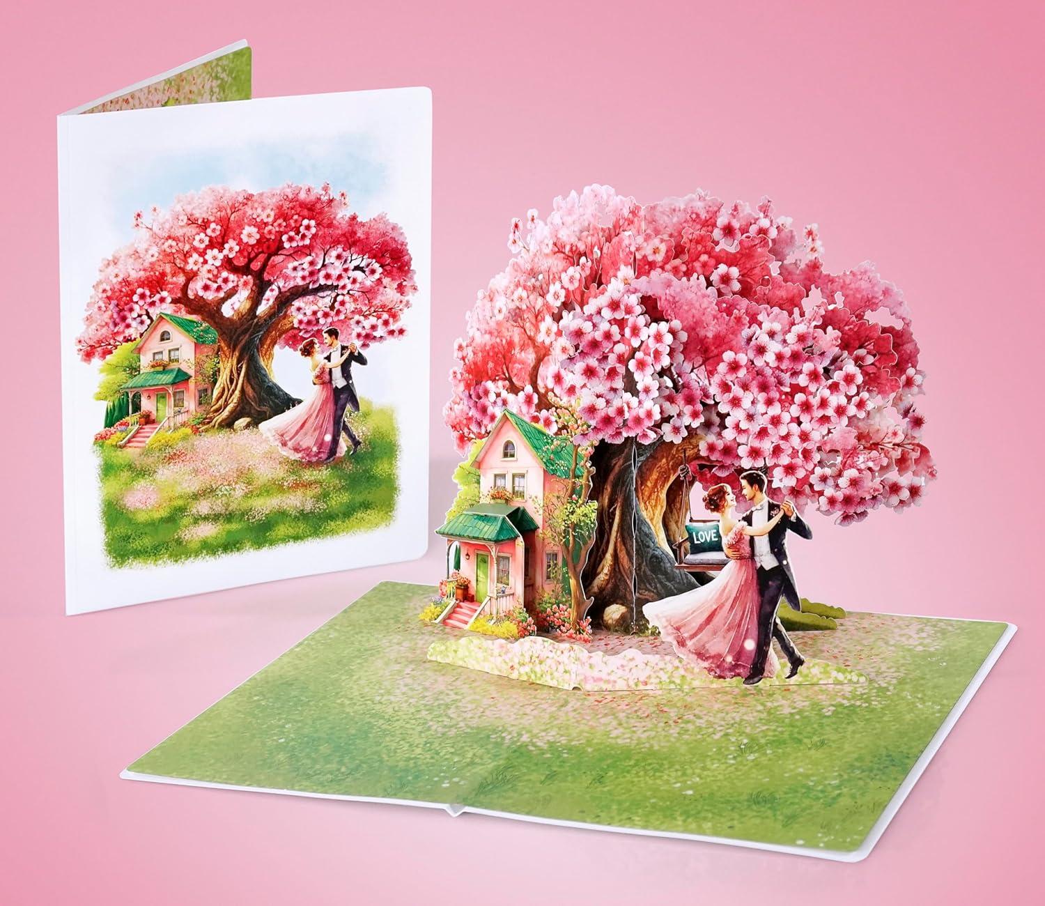 imageCUTPOPUP BlueJay Couple Anniversary Card Pop Up Valentines Day Wedding Engagement 3D Greeting Card BlueJay CoupleHeart Shape LO179US1520Cherry House6x8in