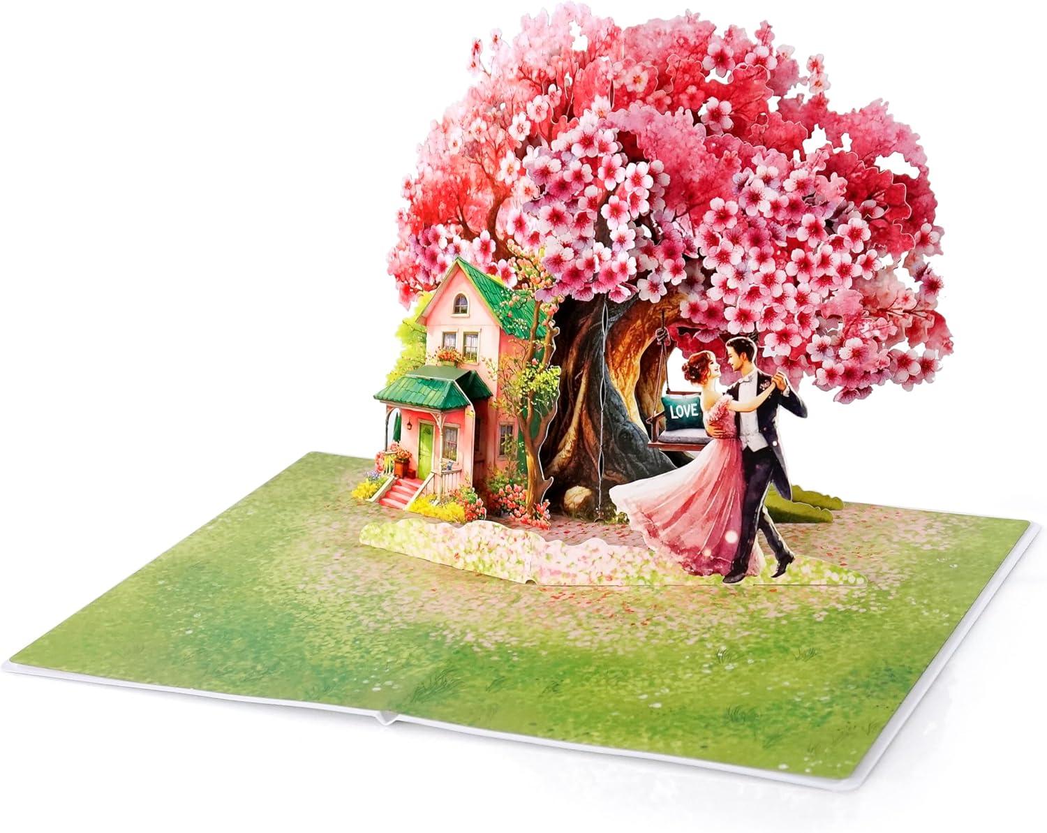 imageCUTPOPUP BlueJay Couple Anniversary Card Pop Up Valentines Day Wedding Engagement 3D Greeting Card BlueJay CoupleHeart Shape LO179US1520Cherry House6x8in