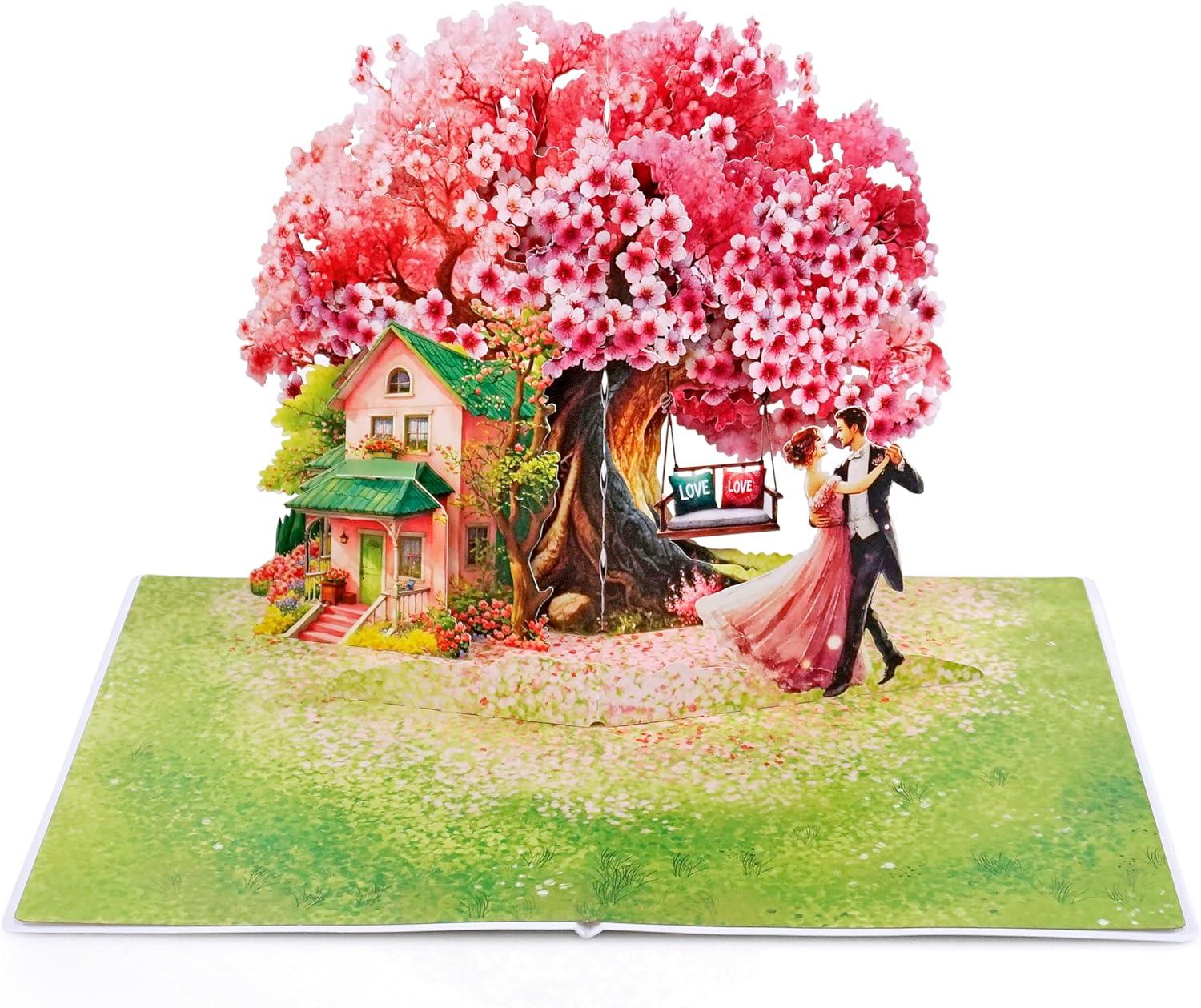 imageCUTPOPUP BlueJay Couple Anniversary Card Pop Up Valentines Day Wedding Engagement 3D Greeting Card BlueJay CoupleHeart Shape LO179US1520Cherry House6x8in