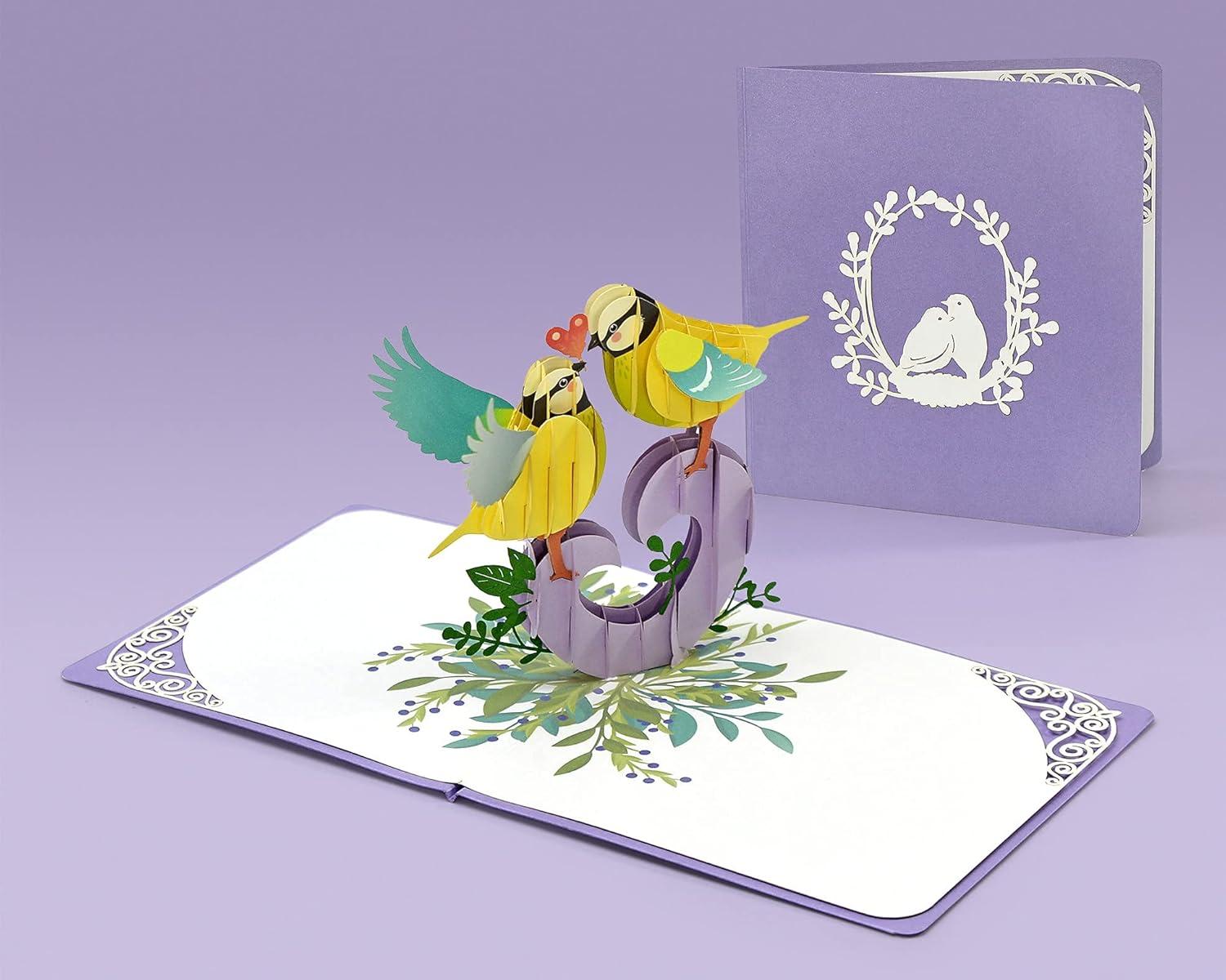 imageCUTPOPUP BlueJay Couple Anniversary Card Pop Up Valentines Day Wedding Engagement 3D Greeting Card BlueJay CoupleHeart Shape LO179US1520Couple Finches