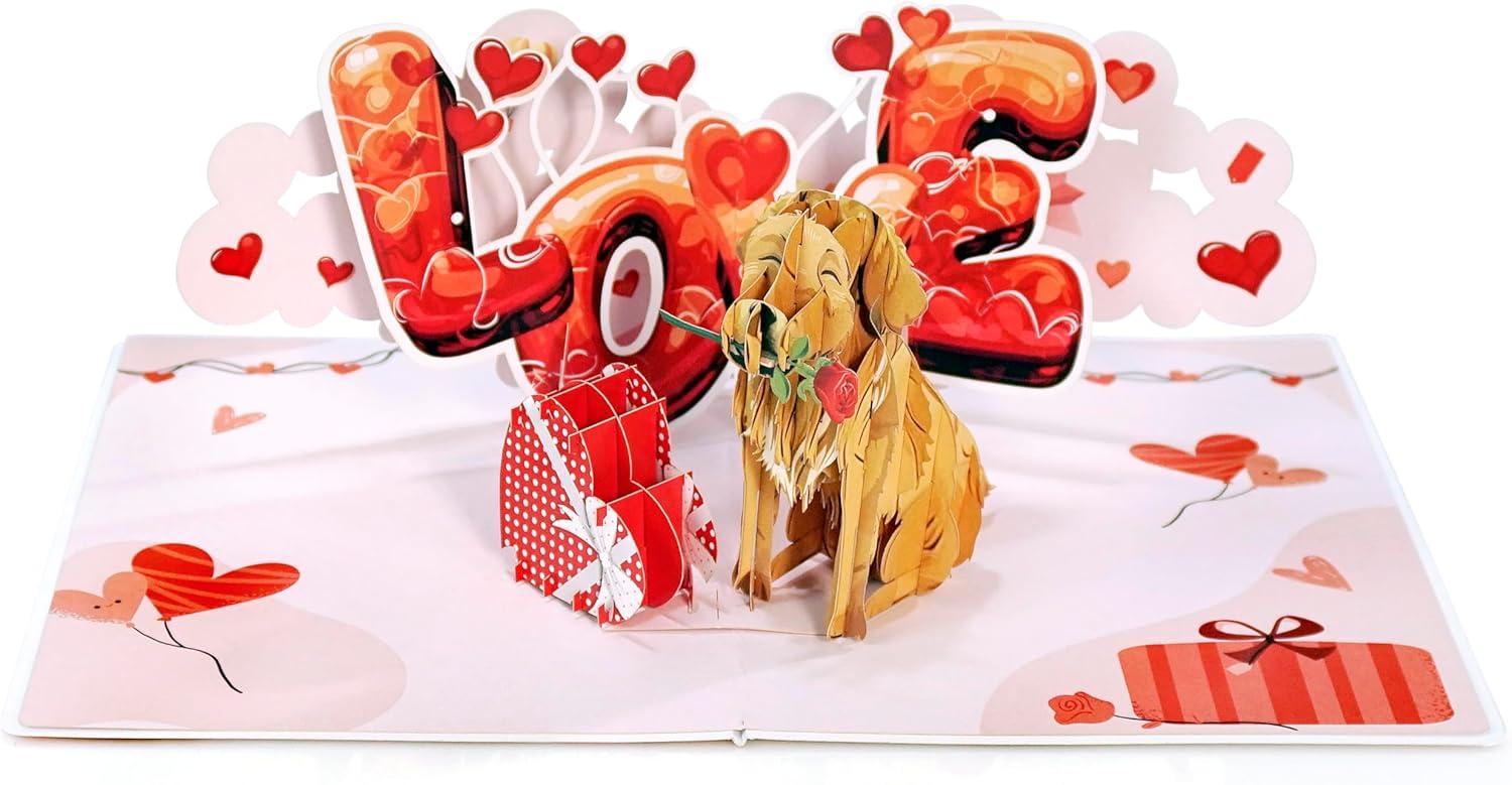 imageCUTPOPUP BlueJay Couple Anniversary Card Pop Up Valentines Day Wedding Engagement 3D Greeting Card BlueJay CoupleHeart Shape LO179US1520Golden Love6x8in