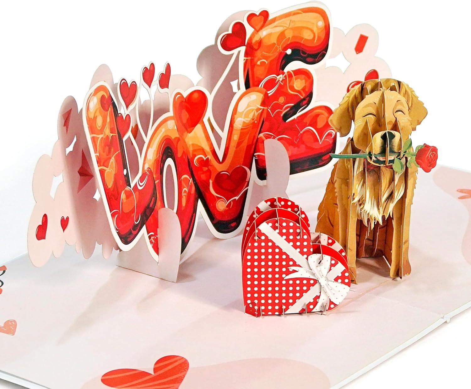 imageCUTPOPUP BlueJay Couple Anniversary Card Pop Up Valentines Day Wedding Engagement 3D Greeting Card BlueJay CoupleHeart Shape LO179US1520Golden Love6x8in