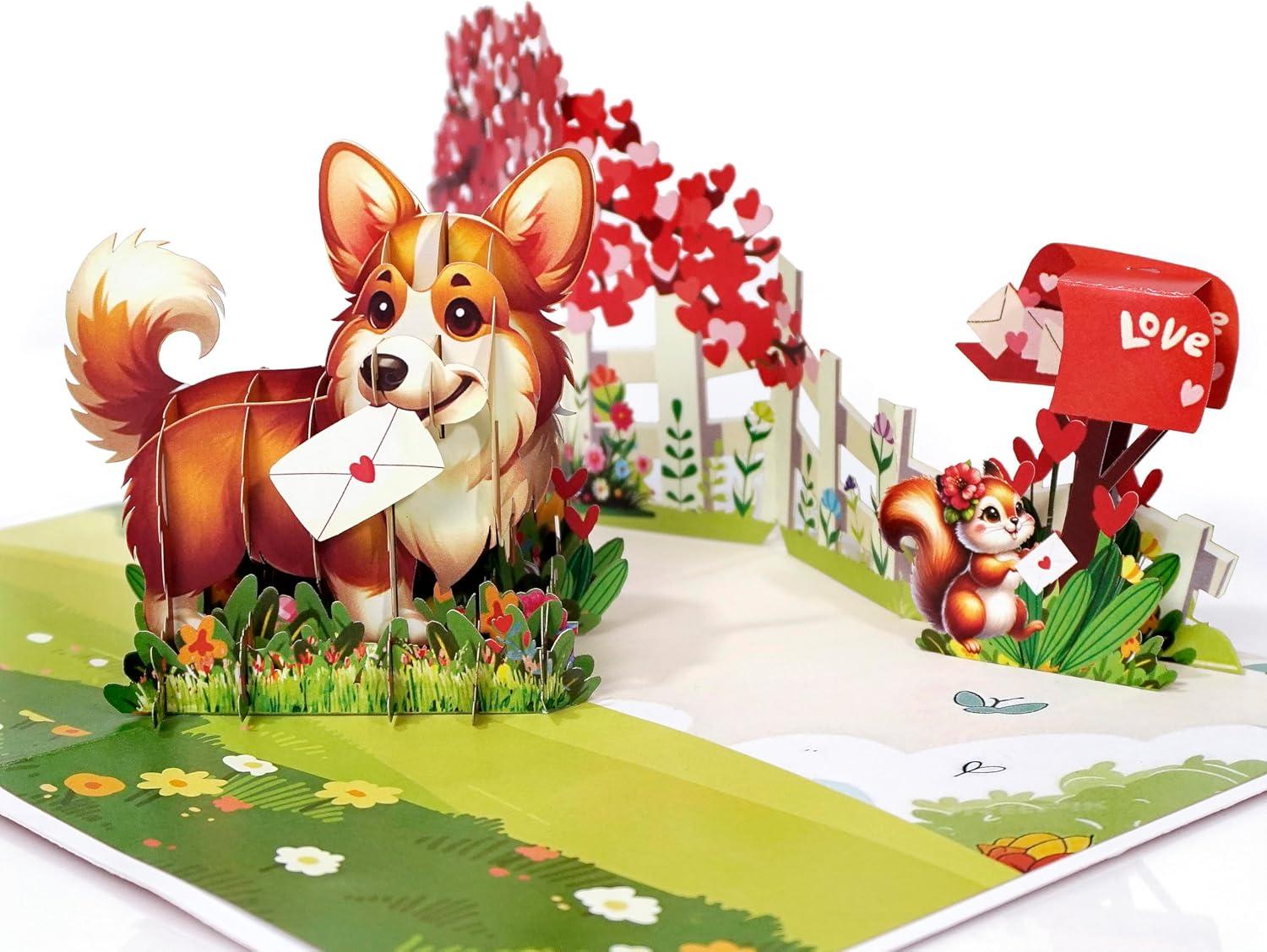 imageCUTPOPUP BlueJay Couple Anniversary Card Pop Up Valentines Day Wedding Engagement 3D Greeting Card BlueJay CoupleHeart Shape LO179US1520Happy Corgi6x8in