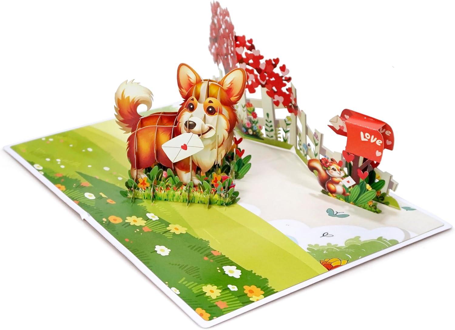 imageCUTPOPUP BlueJay Couple Anniversary Card Pop Up Valentines Day Wedding Engagement 3D Greeting Card BlueJay CoupleHeart Shape LO179US1520Happy Corgi6x8in