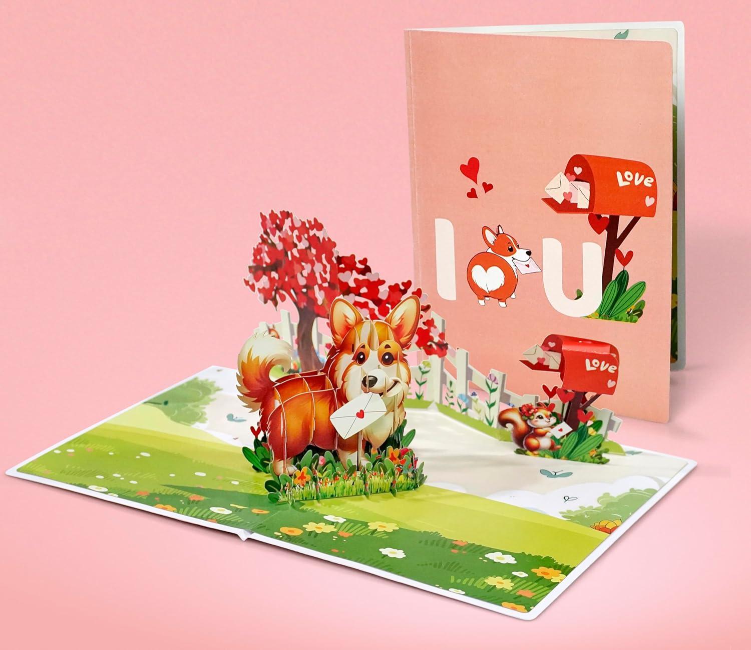 imageCUTPOPUP BlueJay Couple Anniversary Card Pop Up Valentines Day Wedding Engagement 3D Greeting Card BlueJay CoupleHeart Shape LO179US1520Happy Corgi6x8in