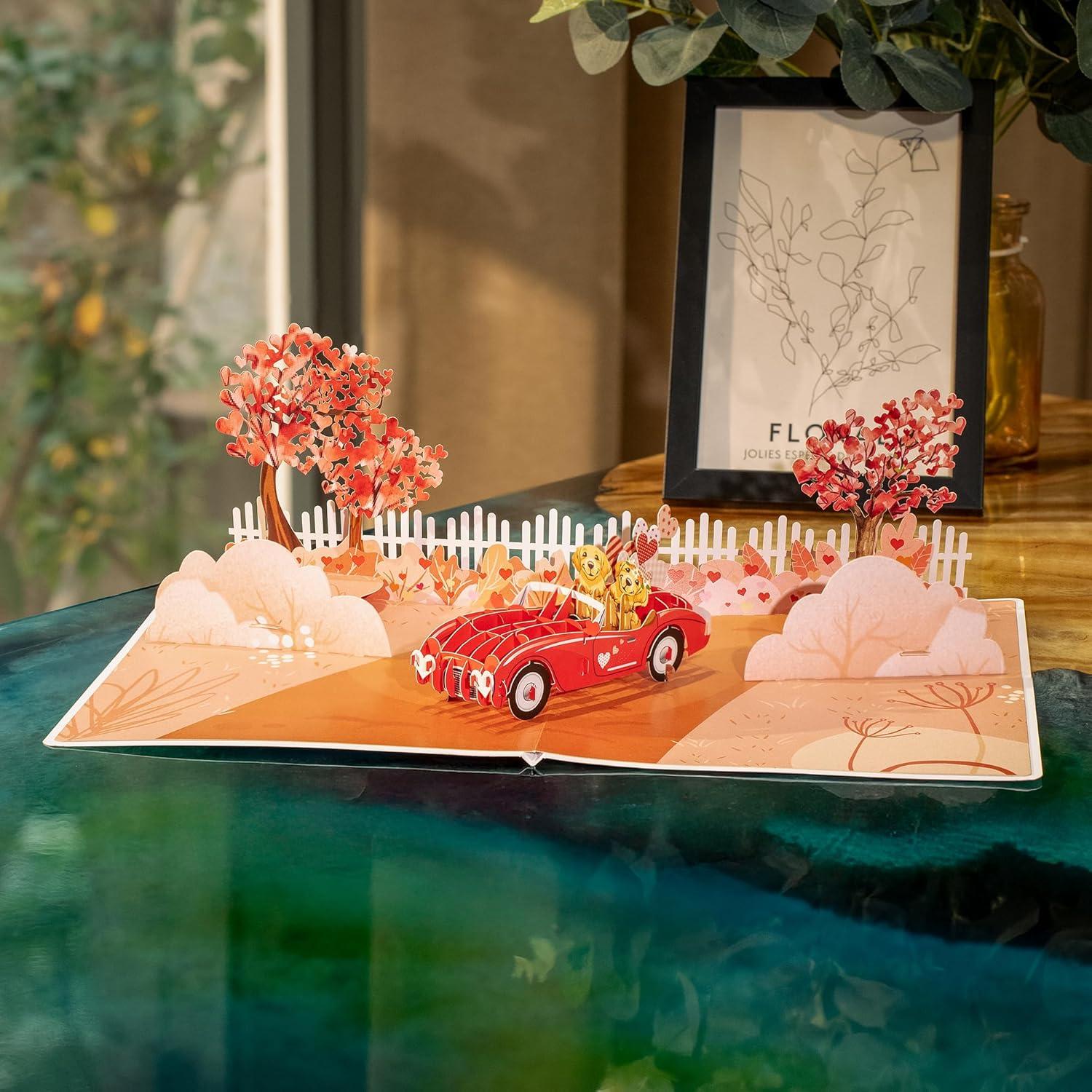 imageCUTPOPUP BlueJay Couple Anniversary Card Pop Up Valentines Day Wedding Engagement 3D Greeting Card BlueJay CoupleHeart Shape LO179US1520Love Car6x8in