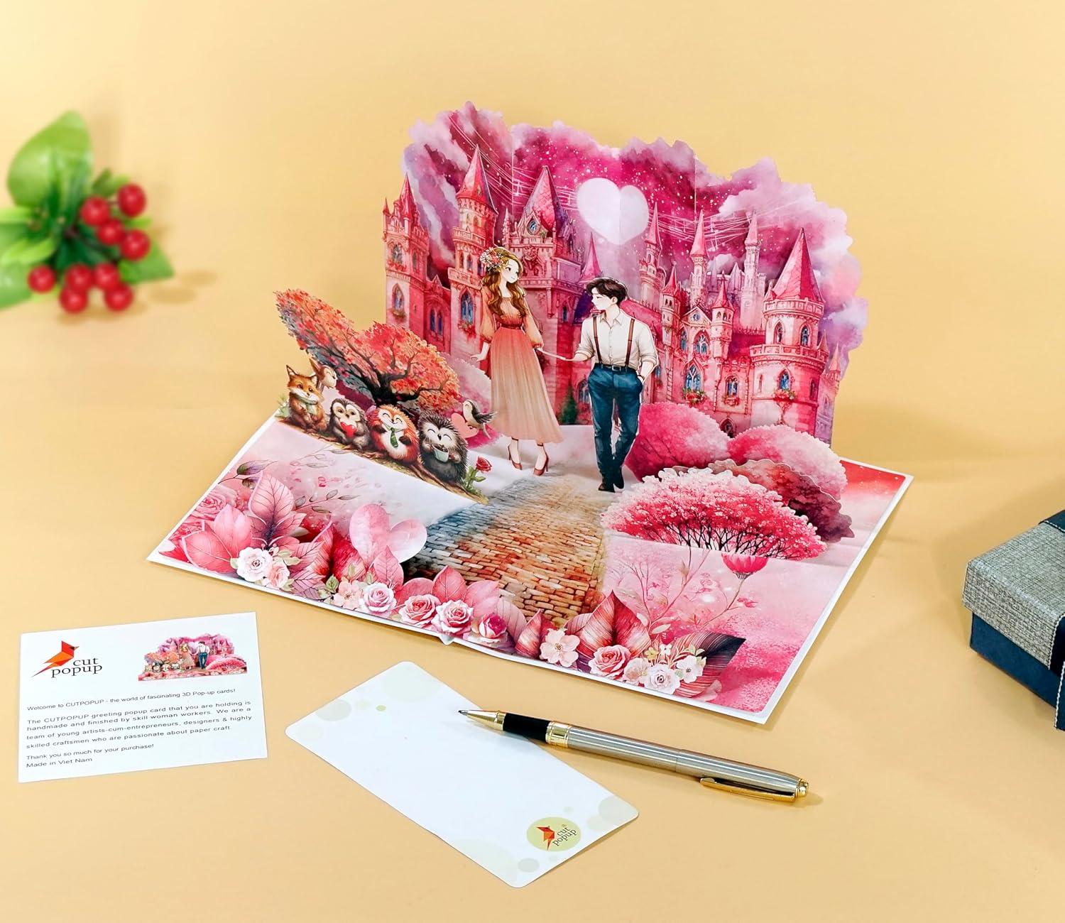 imageCUTPOPUP BlueJay Couple Anniversary Card Pop Up Valentines Day Wedding Engagement 3D Greeting Card BlueJay CoupleHeart Shape LO179US1520Love Land6x8in