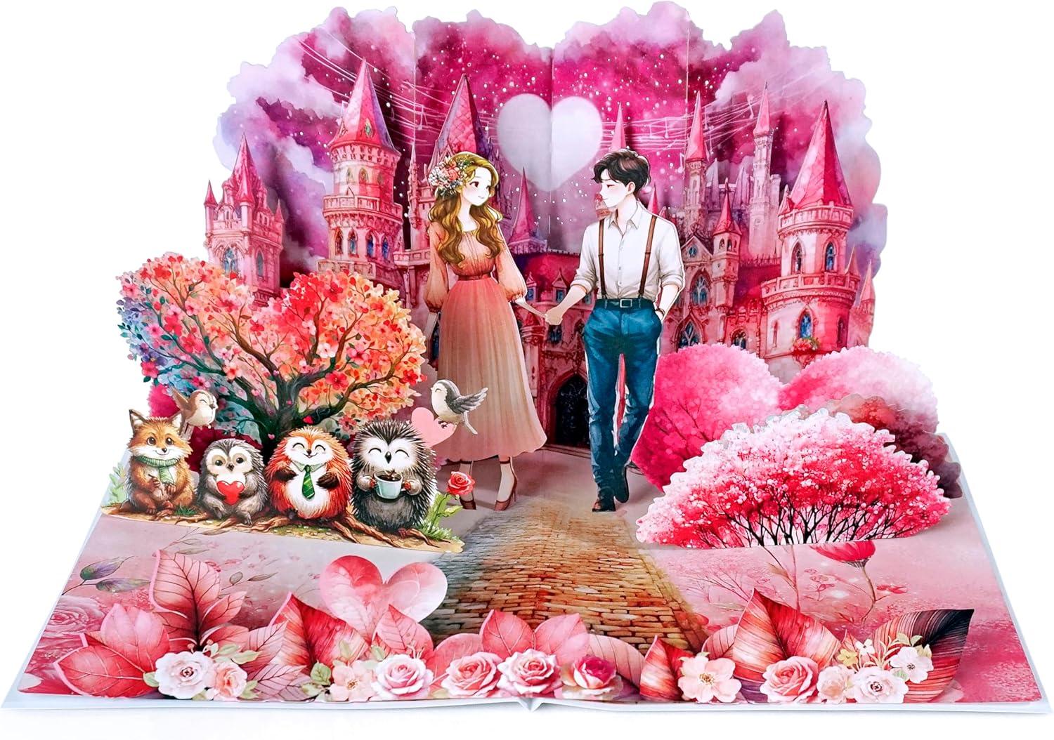 imageCUTPOPUP BlueJay Couple Anniversary Card Pop Up Valentines Day Wedding Engagement 3D Greeting Card BlueJay CoupleHeart Shape LO179US1520Love Land6x8in