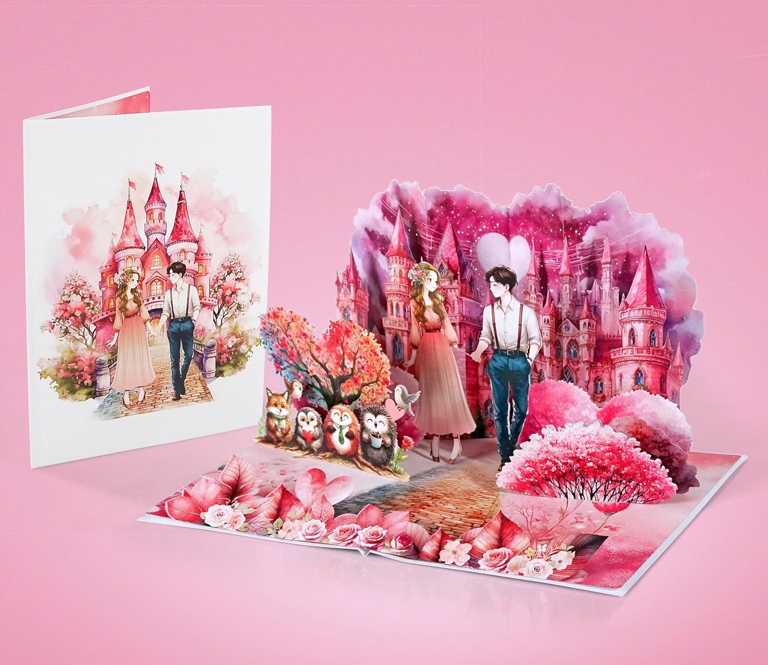 imageCUTPOPUP BlueJay Couple Anniversary Card Pop Up Valentines Day Wedding Engagement 3D Greeting Card BlueJay CoupleHeart Shape LO179US1520Love Land6x8in