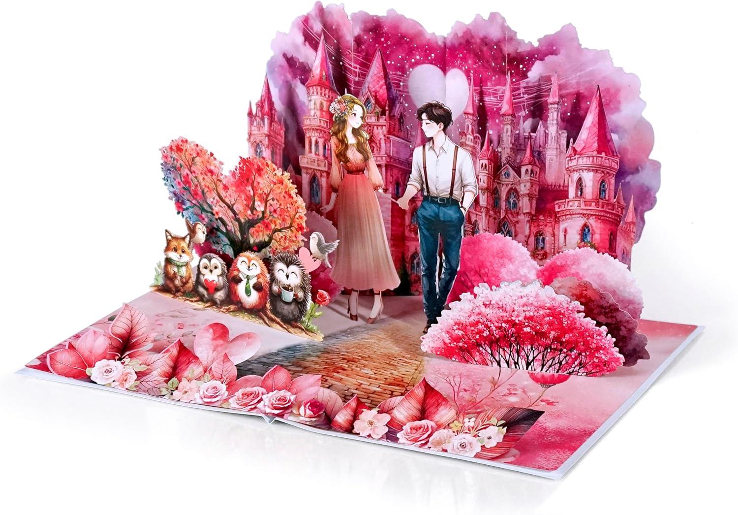 imageCUTPOPUP BlueJay Couple Anniversary Card Pop Up Valentines Day Wedding Engagement 3D Greeting Card BlueJay CoupleHeart Shape LO179US1520Love Land6x8in