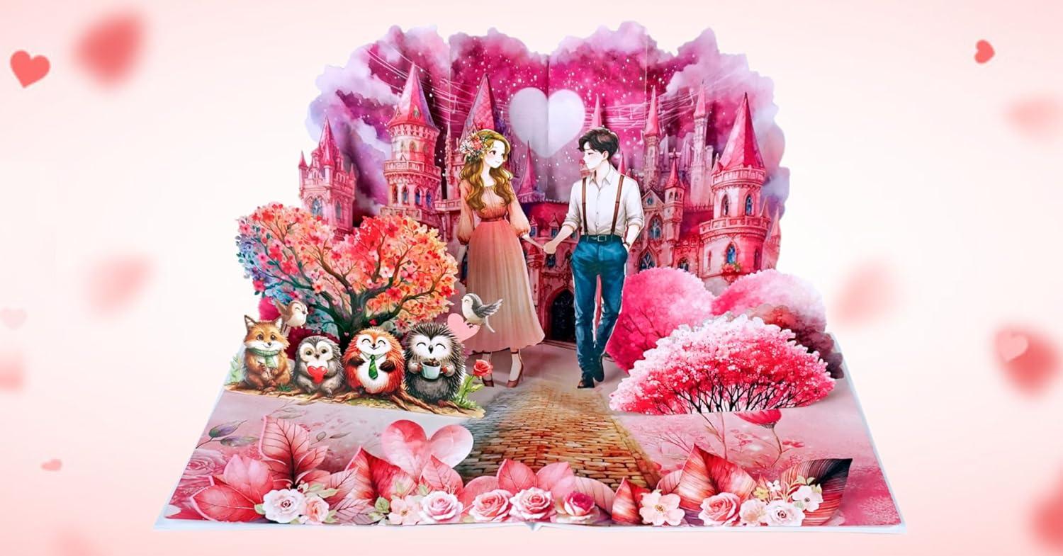 imageCUTPOPUP BlueJay Couple Anniversary Card Pop Up Valentines Day Wedding Engagement 3D Greeting Card BlueJay CoupleHeart Shape LO179US1520Love Land6x8in