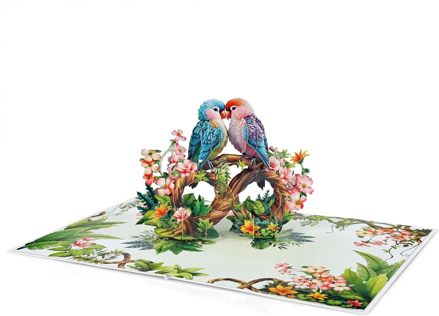 imageCUTPOPUP BlueJay Couple Anniversary Card Pop Up Valentines Day Wedding Engagement 3D Greeting Card BlueJay CoupleHeart Shape LO179US1520Parrot Couple6x8in
