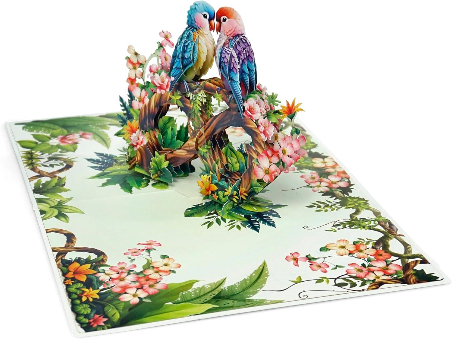 imageCUTPOPUP BlueJay Couple Anniversary Card Pop Up Valentines Day Wedding Engagement 3D Greeting Card BlueJay CoupleHeart Shape LO179US1520Parrot Couple6x8in