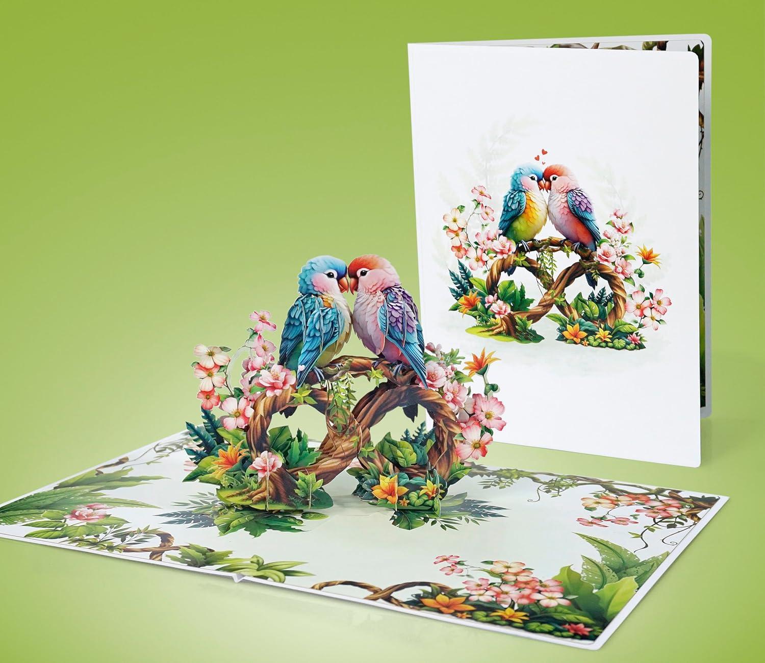 imageCUTPOPUP BlueJay Couple Anniversary Card Pop Up Valentines Day Wedding Engagement 3D Greeting Card BlueJay CoupleHeart Shape LO179US1520Parrot Couple6x8in