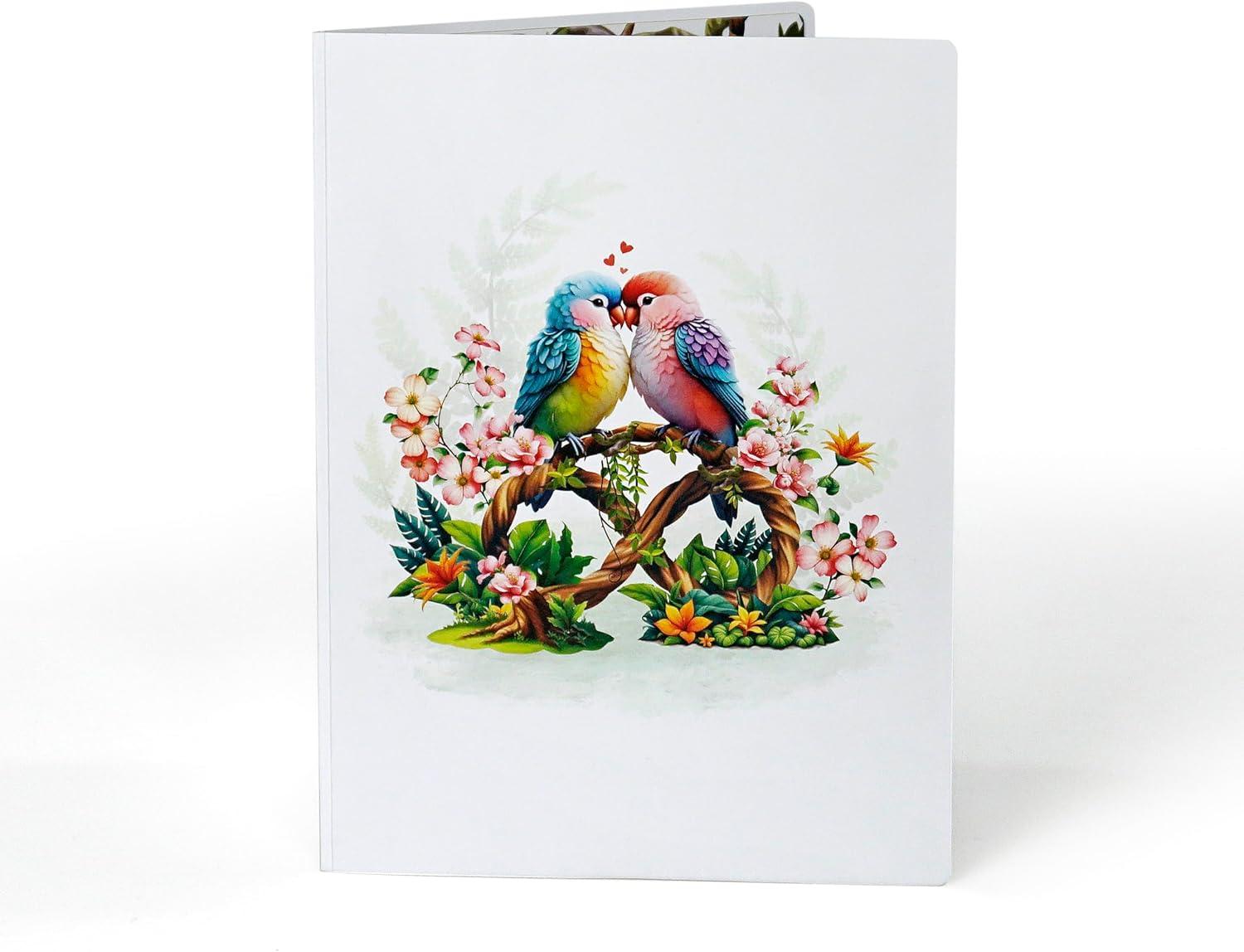 imageCUTPOPUP BlueJay Couple Anniversary Card Pop Up Valentines Day Wedding Engagement 3D Greeting Card BlueJay CoupleHeart Shape LO179US1520Parrot Couple6x8in