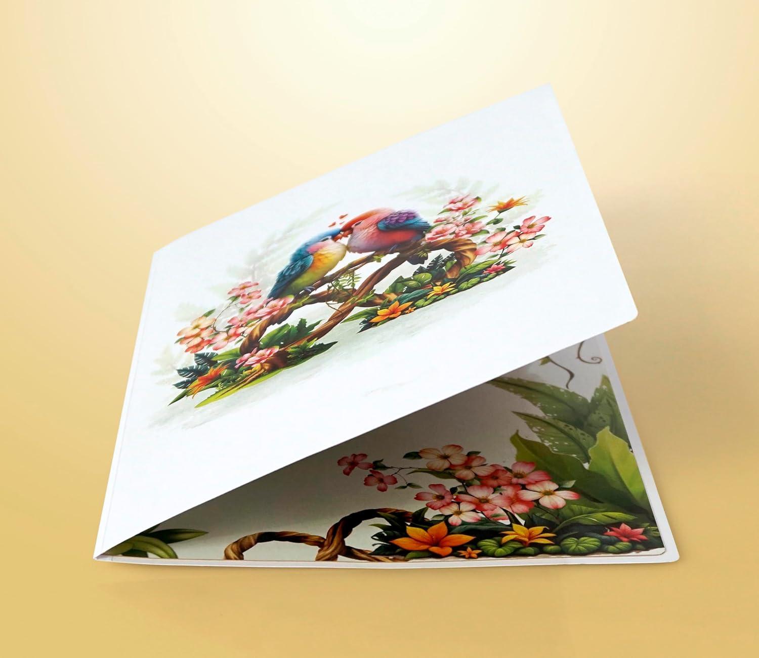 imageCUTPOPUP BlueJay Couple Anniversary Card Pop Up Valentines Day Wedding Engagement 3D Greeting Card BlueJay CoupleHeart Shape LO179US1520Parrot Couple6x8in
