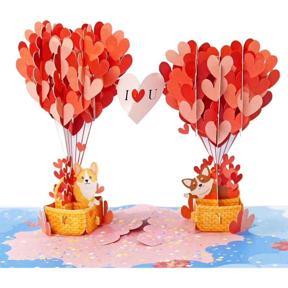 imageCUTPOPUP Anniversary Card Pop Up Valentines Day 3D Popup Greeting Love Card Corgi Couple AirBalloonCorgi Couple6x6in