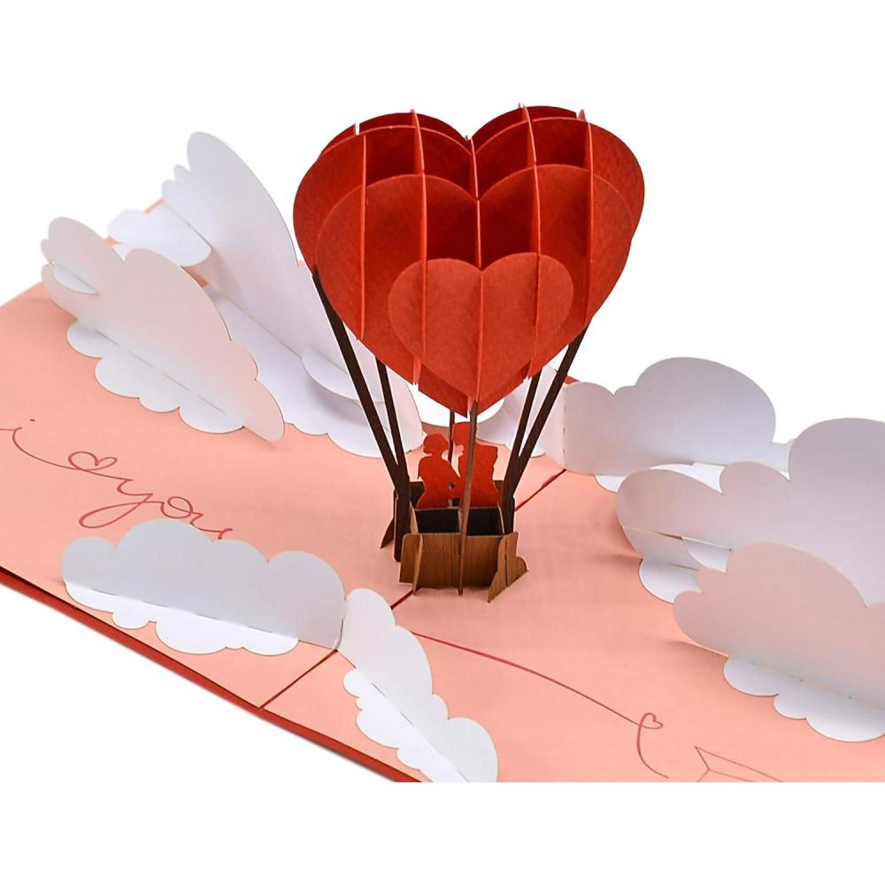 imageCUTPOPUP Anniversary Card Pop Up Valentines Day 3D Popup Greeting Love Card Corgi Couple AirBalloonCouple on Air Balloon6x6in