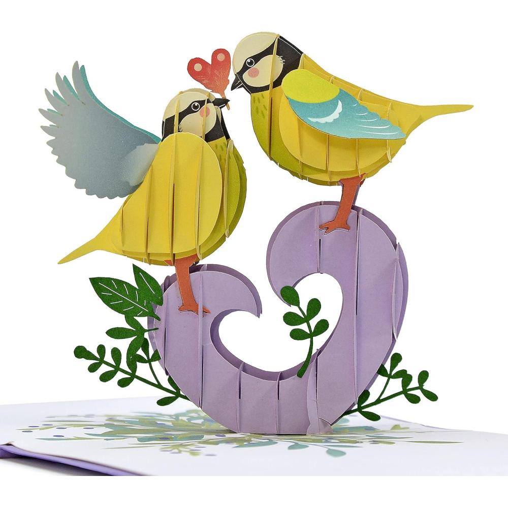 imageCUTPOPUP BlueJay Couple Anniversary Card Pop Up Valentines Day Wedding Engagement 3D Greeting Card BlueJay CoupleHeart Shape LO179US1520Couple Finches