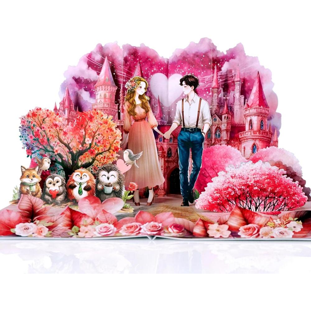 imageCUTPOPUP BlueJay Couple Anniversary Card Pop Up Valentines Day Wedding Engagement 3D Greeting Card BlueJay CoupleHeart Shape LO179US1520Love Land6x8in