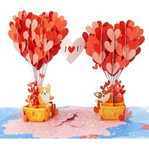 CUTPOPUP Anniversary Card Pop Up, Valentines Day, 3D Popup Greeting Love Card (Corgi Couple AirBalloon)(Corgi Couple-6x6in)