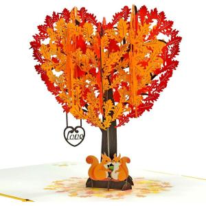 CUTPOPUP Anniversary Card Pop Up, Valentines Day, 3D Popup Greeting Love Card (Corgi Couple AirBalloon)(Fall Heart Tree)