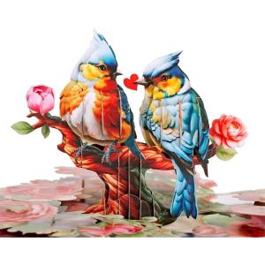 CUTPOPUP BlueJay Couple, Anniversary Card Pop Up, Valentines Day, Wedding, Engagement, 3D Greeting Card (BlueJay Couple-Heart Shape) LO179US1520(Bluejay Couple -6x8in)