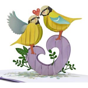 CUTPOPUP BlueJay Couple, Anniversary Card Pop Up, Valentines Day, Wedding, Engagement, 3D Greeting Card (BlueJay Couple-Heart Shape) LO179US1520(Couple Finches)