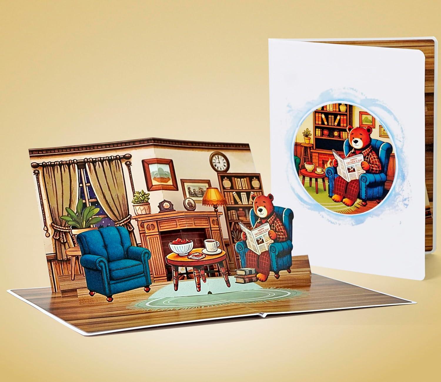 imageCUTPOPUP Birthday Card for Men Fathers Day Card Pop Up Birthday 3D Greeting Card Fathers Day Card for Dad Father in Law Grandpa Husband Men Son Classic CarPapa Bear reading6x8in