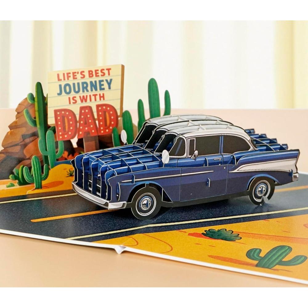 imageCUTPOPUP Birthday Card for Men Fathers Day Card Pop Up Birthday 3D Greeting Card Fathers Day Card for Dad Father in Law Grandpa Husband Men Son Classic CarClassic car6x8in